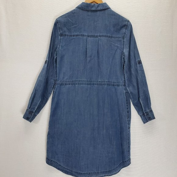 Athleta Dress Chambray Denim Womens Small Long Sleeve Button-Up Tie Waist - Picture 4 of 12